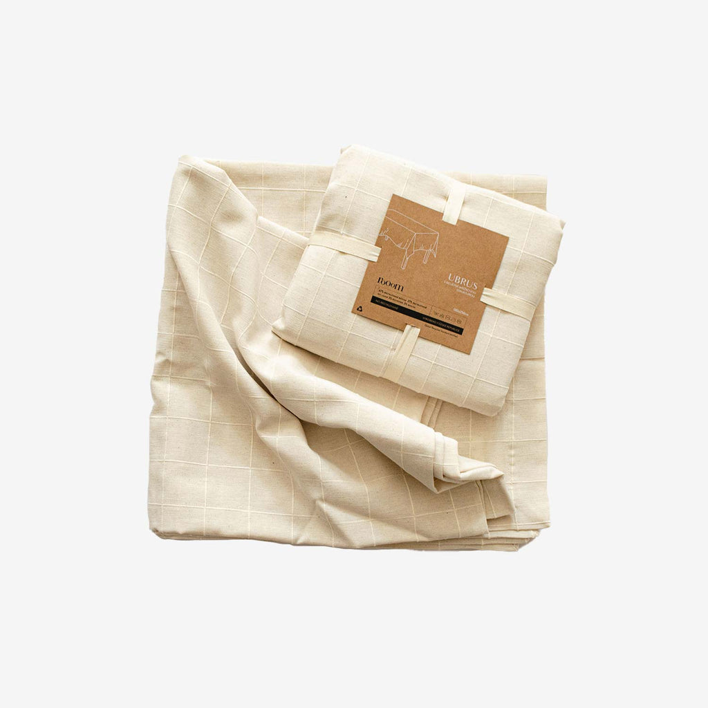 Almond - Recyklovaný ubrus s reliéfním čtvercovým vzorem